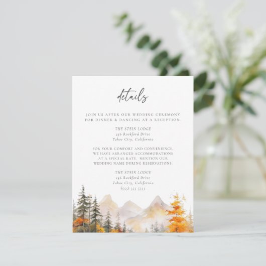 Rustic Fall Mountain Pine Forest Wedding Details エンクロージャーカード (スタンド正面)