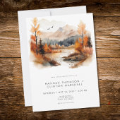 Rustic Fall Mountain Scene Watercolor Wedding 招待状