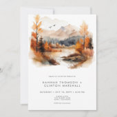 Rustic Fall Mountain Scene Watercolor Wedding 招待状 (正面)