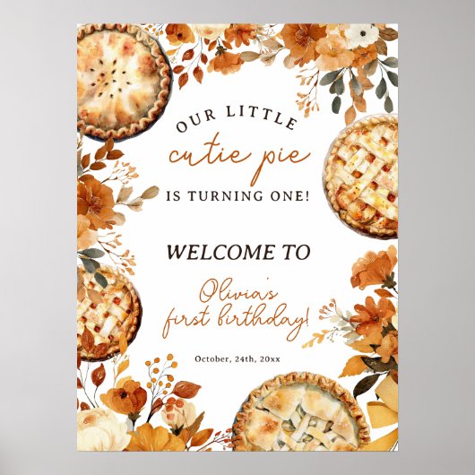 Rustic Fall Neutral Cutie Pie First Birthday ポスター (正面)