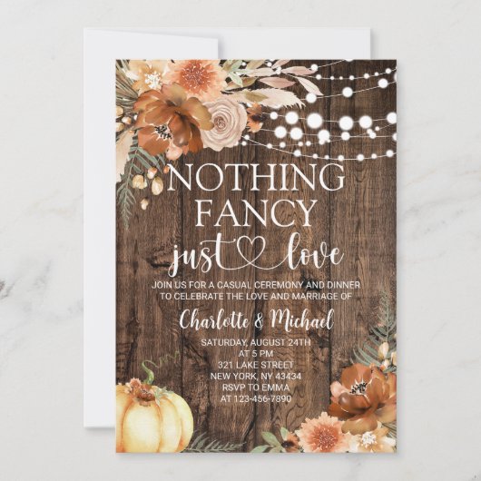 Rustic Fall Nothing Fancy Just Love Wedding 招待状 (正面)