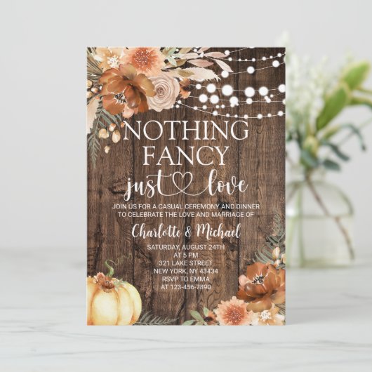 Rustic Fall Nothing Fancy Just Love Wedding 招待状 (スタンド正面)