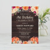 Rustic Fall Orange Pumpkin Floral 21st Birthday 招待状 (スタンド正面)
