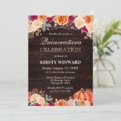 Rustic Fall Orange Pumpkin Floral Quinceanera 招待状 (スタンド正面)