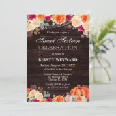Rustic Fall Orange Pumpkin Floral Sweet Sixteen 招待状 (スタンド正面)