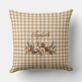 Rustic Fall Pine Cones Brown Gingham Personalized  クッション (裏面)