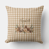 Rustic Fall Pine Cones Brown Gingham Personalized  クッション (正面)