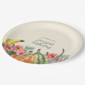 Rustic Fall Pink Floral Pumpkins Birthday Party ペーパープレート (アングル)