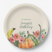 Rustic Fall Pink Floral Pumpkins Birthday Party ペーパープレート (正面)