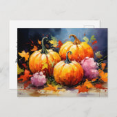 Rustic Fall Pumpkin Colorful Autumn Leaves シーズンポストカード (正面/裏面)