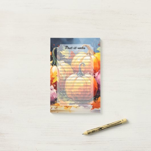 Rustic Fall Pumpkin Colorful Autumn Leaves ポストイット (デスク上)