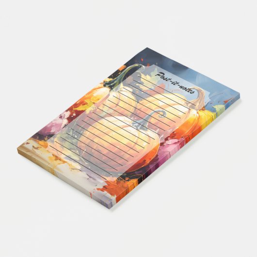 Rustic Fall Pumpkin Colorful Autumn Leaves ポストイット (アングル)