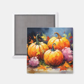 Rustic Fall Pumpkin Colorful Autumn Leaves マグネット (正面/裏面)