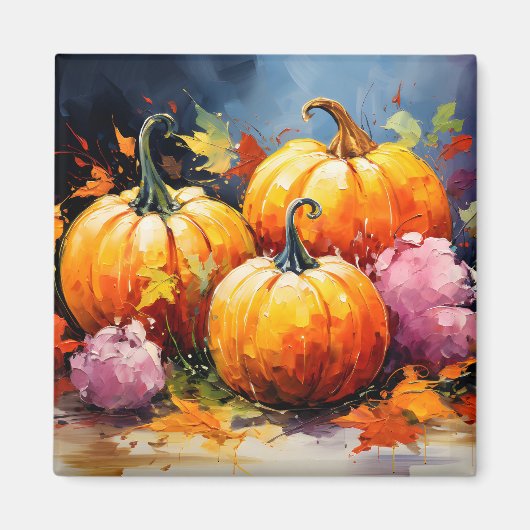 Rustic Fall Pumpkin Colorful Autumn Leaves マグネット (正面)