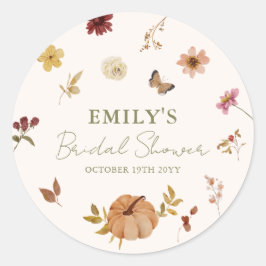 Rustic Fall Pumpkin Floral Bridal Shower ラウンドシール