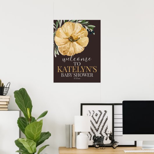 Rustic Fall Pumpkin Shower Welcome Sign ポスター (ホームオフィス)