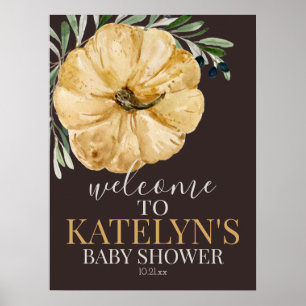Rustic Fall Pumpkin Shower Welcome Sign ポスター