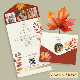 Rustic Fall QRコード ウェディング オールインワン招待状