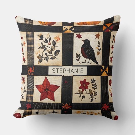 Rustic Fall Quilt Pattern | Farmhouse Patchwork クッション (正面)