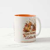 Rustic Fall Quote Design Pumpkins, Leaves Vintage ツートーンマグカップ (正面右)