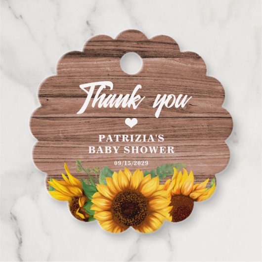 Rustic Fall Sunflower | Baby Shower フェイバータグ (正面)