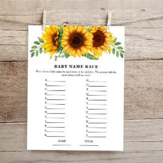 Rustic Fall Sunflower Name Race Baby Shower Game