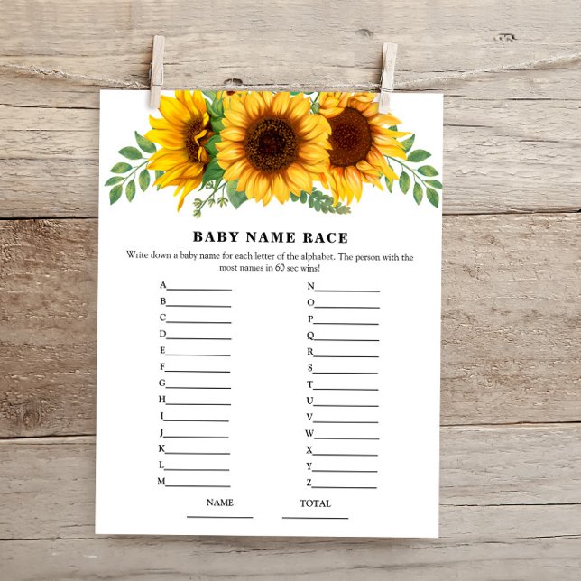 Rustic Fall Sunflower Name Race Baby Shower Game (クリエイターアップロード済み)