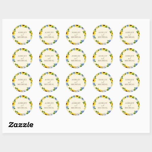 Rustic Fall Sunflower Wreath Wedding Sticker ラウンドシール (シート)