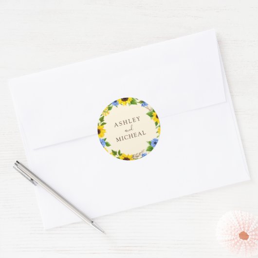 Rustic Fall Sunflower Wreath Wedding Sticker ラウンドシール (封筒)