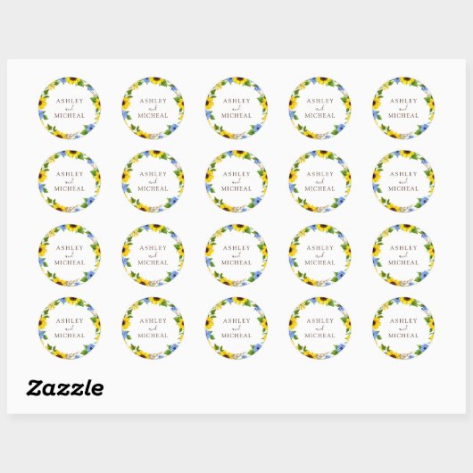 Rustic Fall Sunflower Wreath Wedding Sticker ラウンドシール (シート)