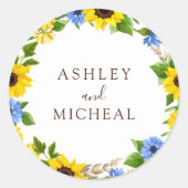 Rustic Fall Sunflower Wreath Wedding Sticker ラウンドシール (正面)