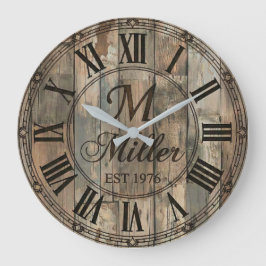 Rustic Family Monogram Wall Clock | Wood-Look ラージ壁時計