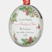 Rustic Family of 3 New Baby 1st Xmas Milestone メタルオーナメント (左)