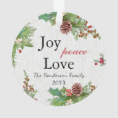 Rustic Family Photo 2-sided Joy Peace Love Xmas オーナメント (裏面)