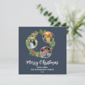 Rustic family photo collage Merry Holiday card シーズンカード (スタンド正面)