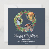 Rustic family photo collage Merry Holiday card シーズンカード (正面)