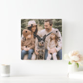 Rustic Family Photo Wall Art スクエア壁時計 (ホーム)