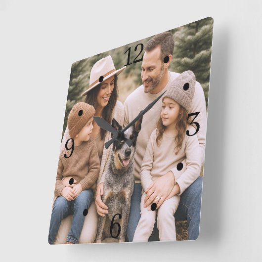 Rustic Family Photo Wall Art スクエア壁時計 (傾斜)
