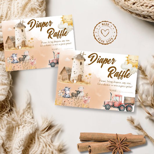 Rustic Farm Animal Baby Shower Diaper Raffle Card サンキューカード