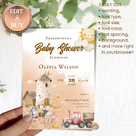 Rustic Farm Animal Baby Shower Invitation 招待状