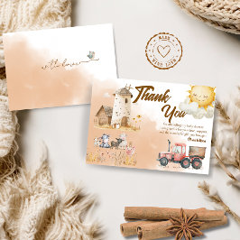 Rustic Farm Animal Baby Shower Thank You Card サンキューカード