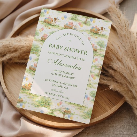 Rustic Farm Animals Pastel Baby Shower 招待状