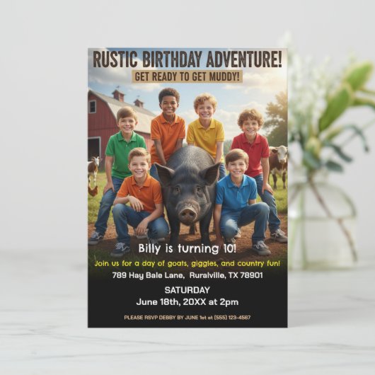 Rustic Farm Birthday Party Invitation 招待状 (スタンド正面)