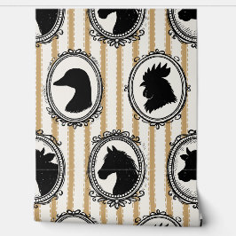 Rustic Farm Kitchen Barnyard Black & Khaki Stripe 壁紙