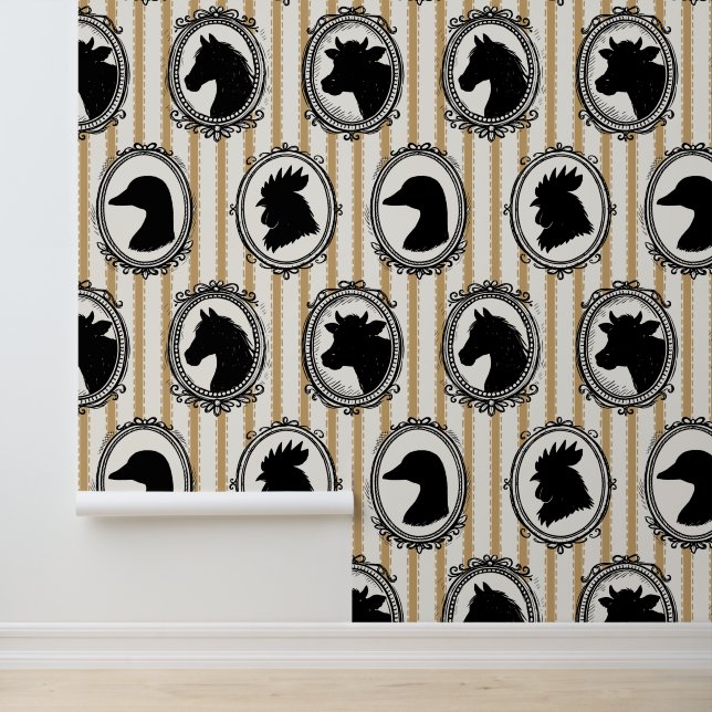 Rustic Farm Kitchen Barnyard Black & Khaki Stripe 壁紙 (アプリケーション)
