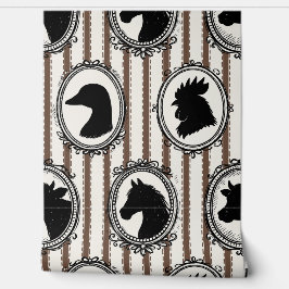 Rustic Farm Kitchen Barnyard Black & Mocha Stripe 壁紙