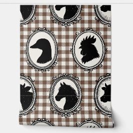 Rustic Farm Kitchen Barnyard Gingham Black & Mocha 壁紙