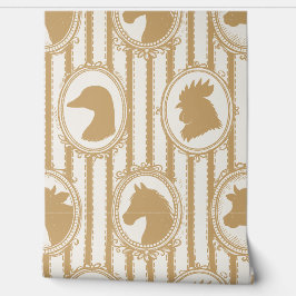 Rustic Farm Kitchen Barnyard Khaki Ticking Stripe 壁紙