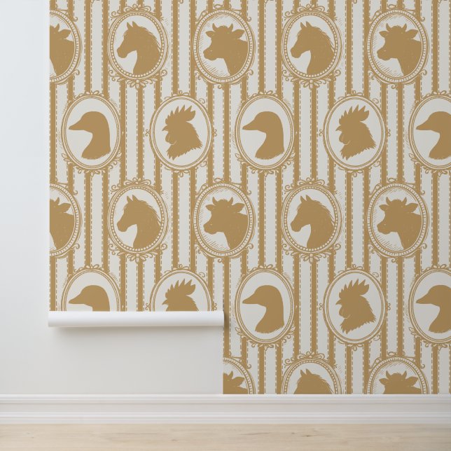 Rustic Farm Kitchen Barnyard Khaki Ticking Stripe 壁紙 (アプリケーション)