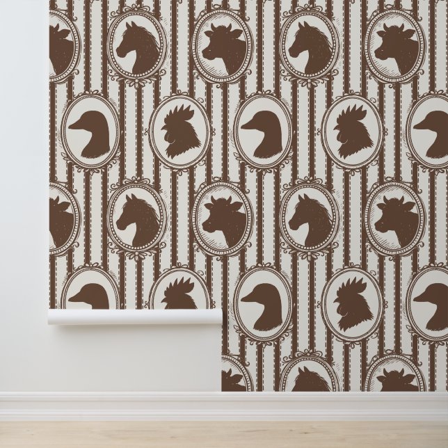Rustic Farm Kitchen Barnyard Mocha Ticking Stripe 壁紙 (アプリケーション)